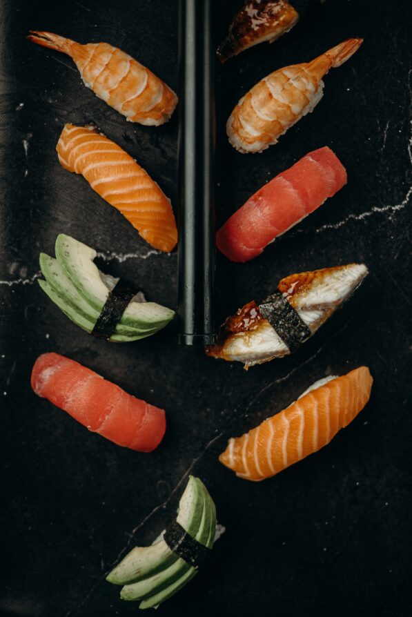 Sushi on Dark Plate | Uwajimaya 